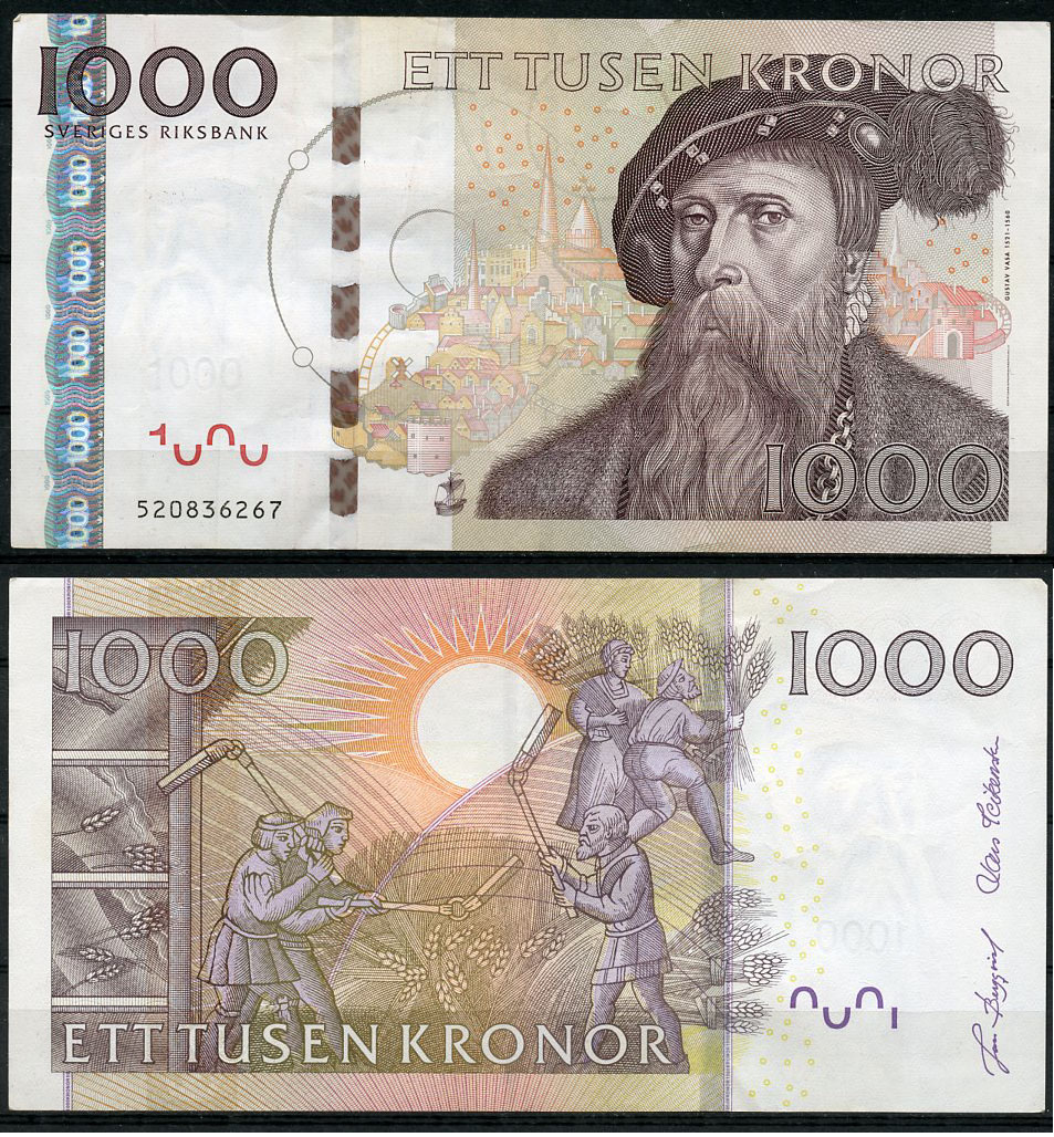 Швеция 1000 крон 2005 Густав I Ваза, обмолот зерна Pick 67 a  бумага   451-860-2