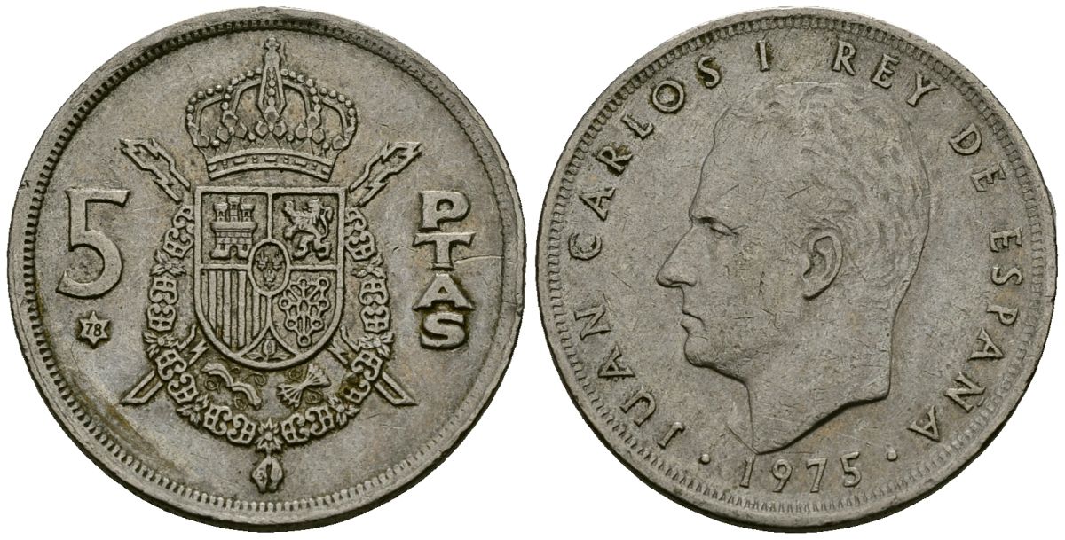 Испания 5 песет 1975 (78) Хуан Карлос I (1975-2014) KM 807 медно-никель 4138-1051