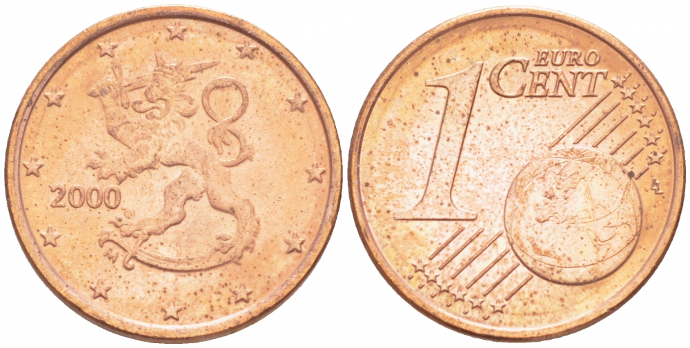 ФИНЛЯНДИЯ 1 ЕВРОЦЕНТ 2000 KM 98 сталь плакированная медью UNC 3457-1147