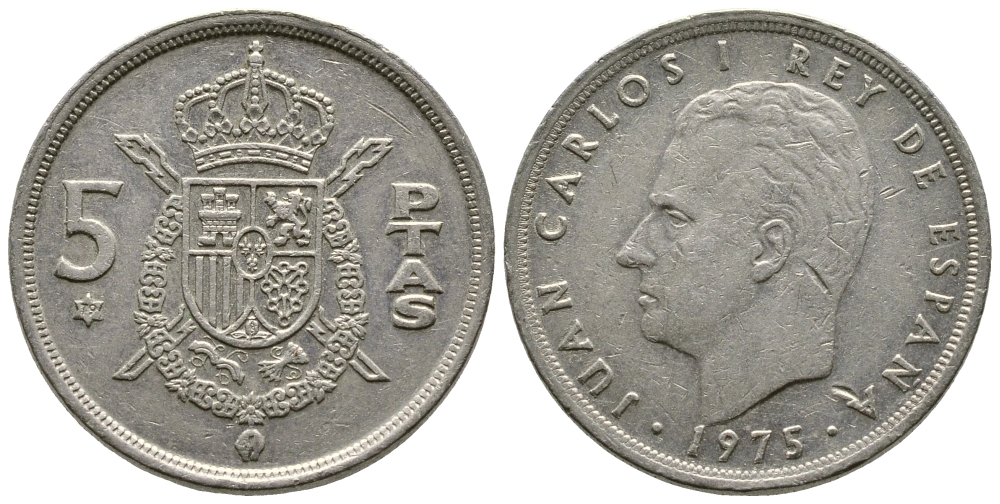 Испания 5 песет 1975 (79) Хуан Карлос I (1975-2014) KM 807 медно-никель 4610-216