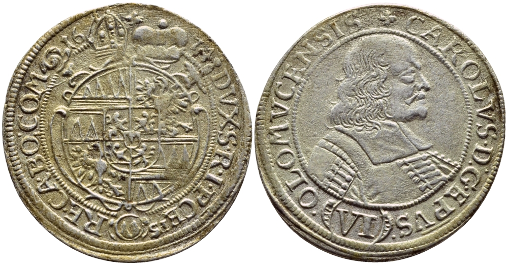АВСТРИЯ, ОЛМУТЦ 6 КРЕЙЦЕРОВ 1674 КАРЛ II, ФОН ЛИХТЕНШТЕЙН KM 71.2 серебро 560-1756