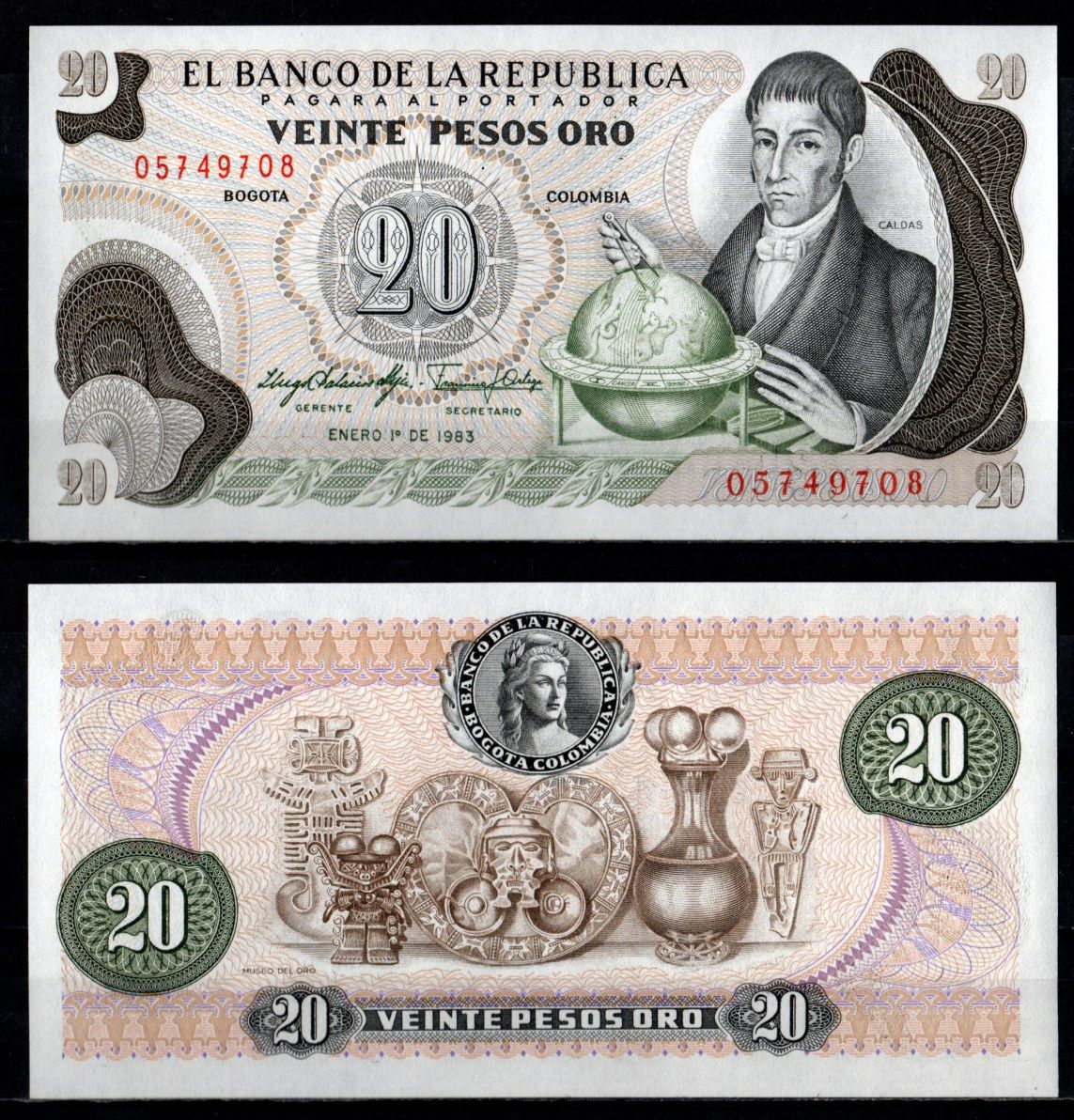 Колумбия 20 песо 1983 Pick 409 d бумага UNC (пресс) 7191-52-2-2