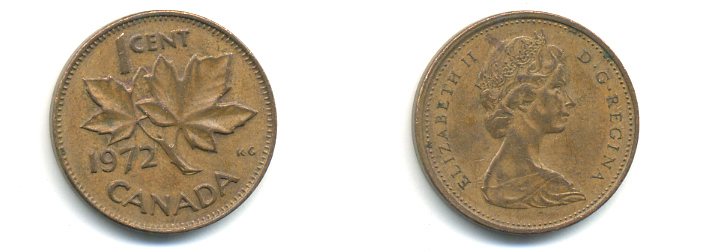 Канада 1 цент 1972 Елизавета II (1952-2022), кленовый лист KM 59.1 бронза 177-1341