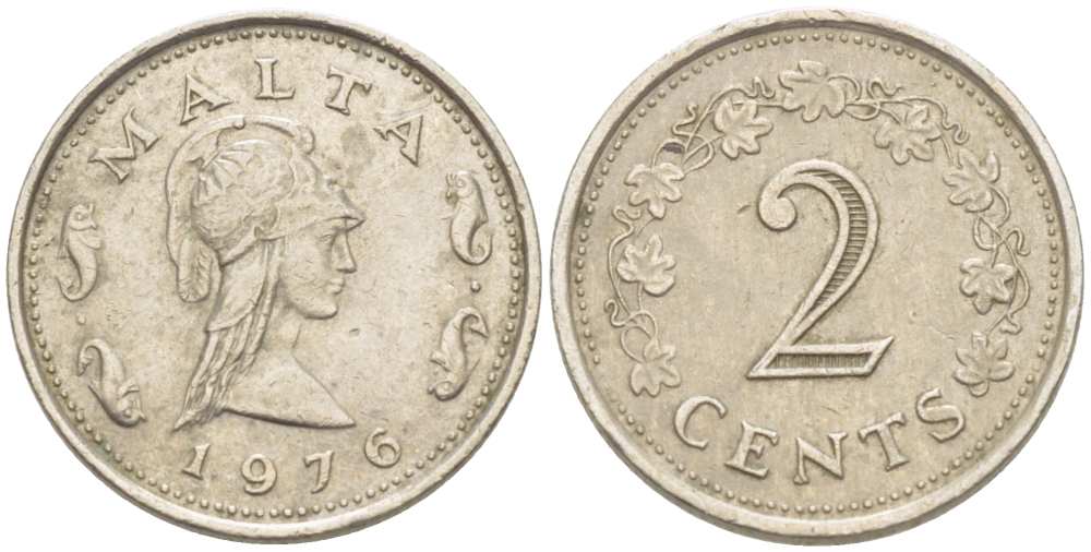 Мальта 2 цента 1976 Пентесилея, царица амазонок KM 9 медно-никель 217-1035