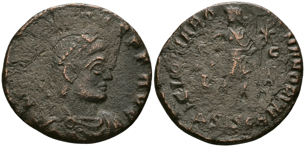 Римская Империя нуммий 367 - 375 Грациан GLORIA ROMANORVM Сисция Good Very fine RIC 14c бронза 1073-9-14