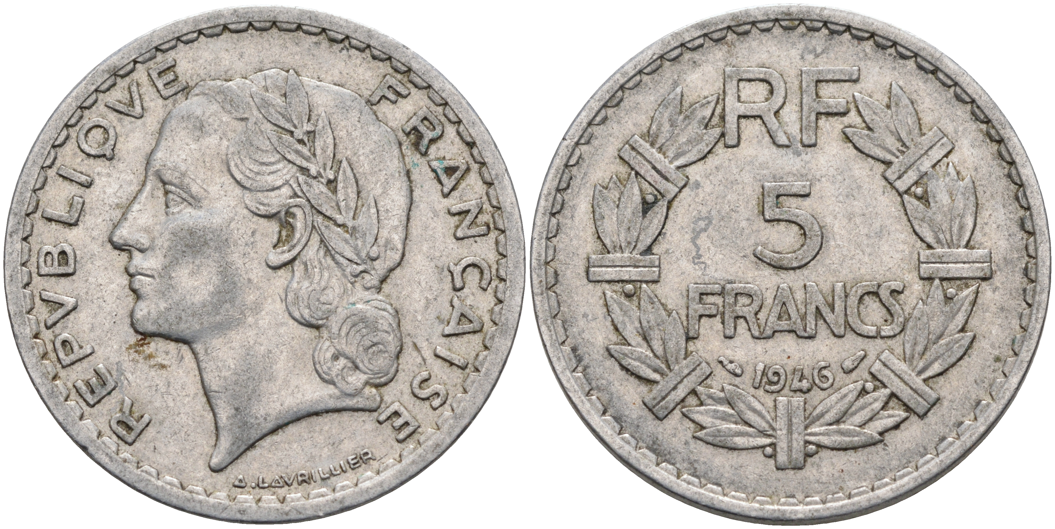 ФРАНЦИЯ 5 ФРАНКОВ 1946 KM 888b.1 алюминий 4590-524