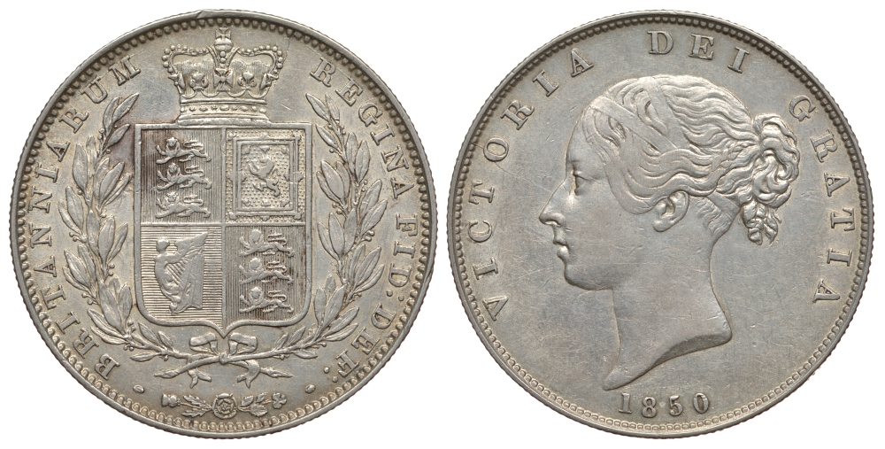 Великобритания 1/2 кроны 1850 Виктория (1837-1901) KM 740, Spink 3888 серебро 00-000-00