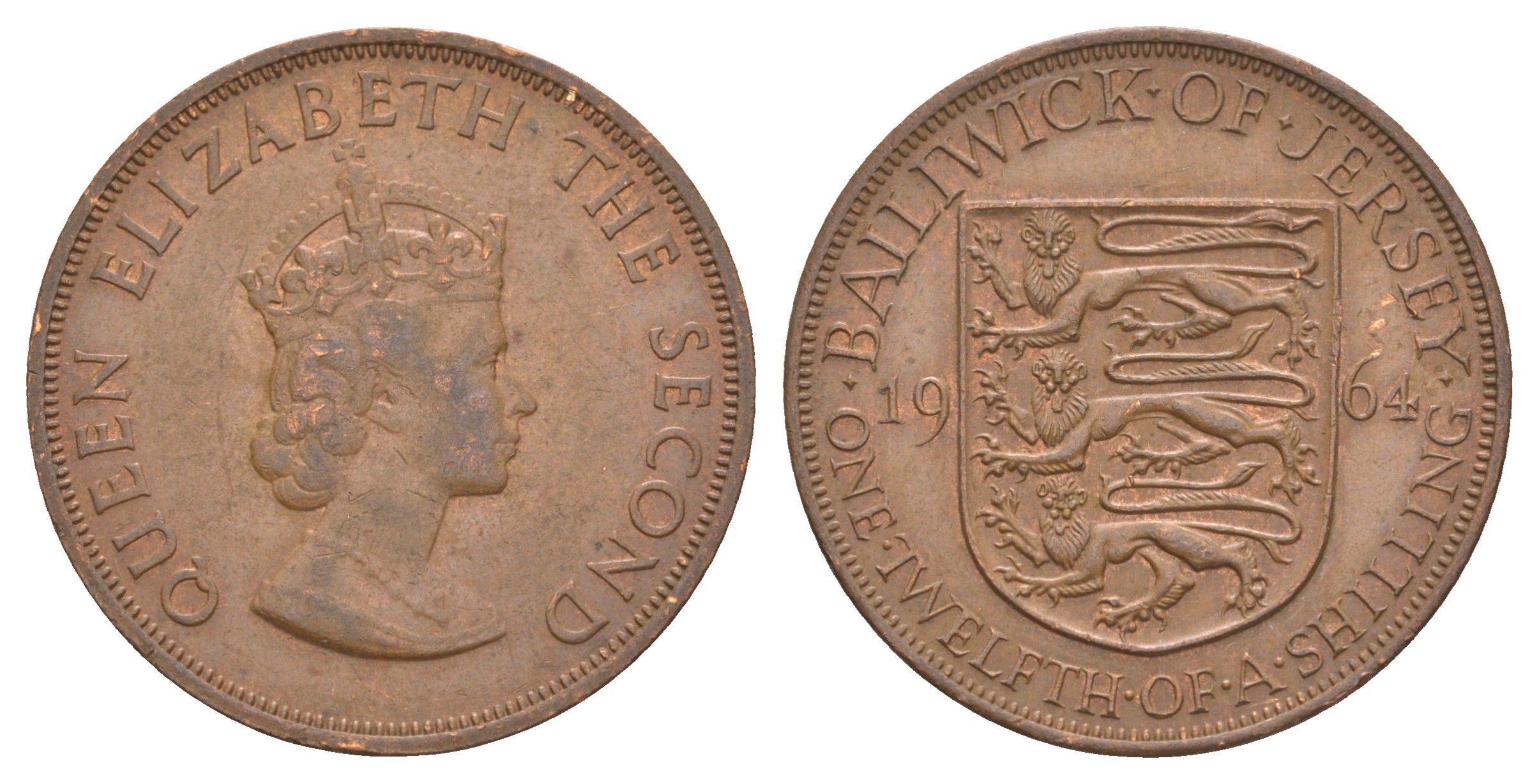 Джерси 1/12 шиллинга 1964 Елизавета II (1952-2022) KM 21 бронза 4653-1015