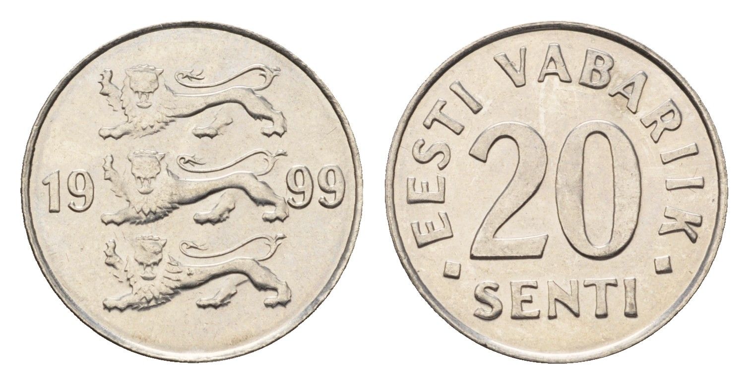 Эстония 20 сентов 1999 KM 23a сталь плакированная никелем UNC 4689-722