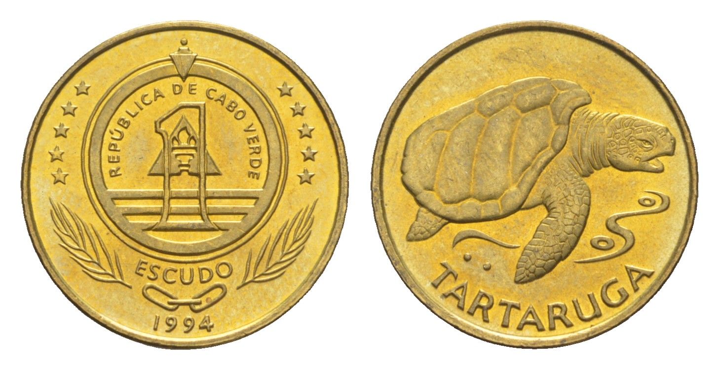 Кабо-Верде 1 эскудо 1994 Черепаха KM 27 сталь плакированная латунью UNC 4651-537