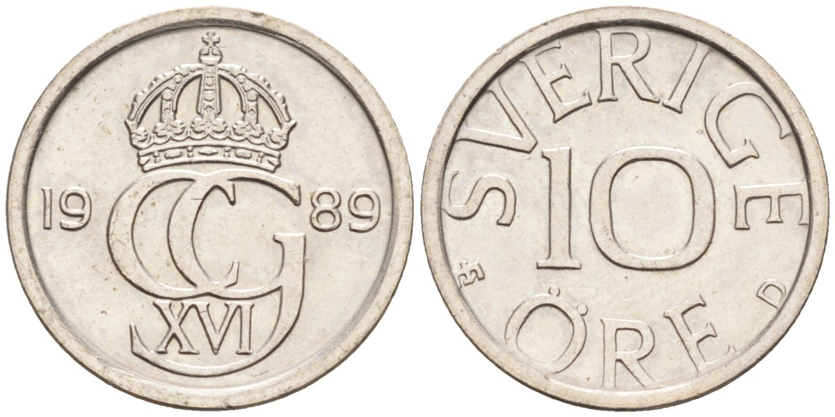 Швеция 10 эре 1989 Карл XVI Густав (1973- ) KM 850 медно-никель UNC 4585-444