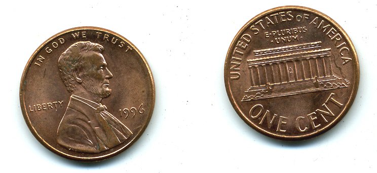 США 1 ЦЕНТ 1996 ЛИНКОЛЬН KM 201b цинк плакированный медью 46-1039