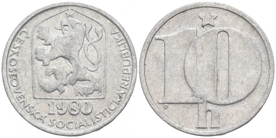 ЧЕХОСЛОВАКИЯ 10 ГЕЛЛЕРОВ 1980 СОЦИАЛИСТИЧЕСКАЯ РЕСПУБЛИКА KM 80 алюминий 44-1034