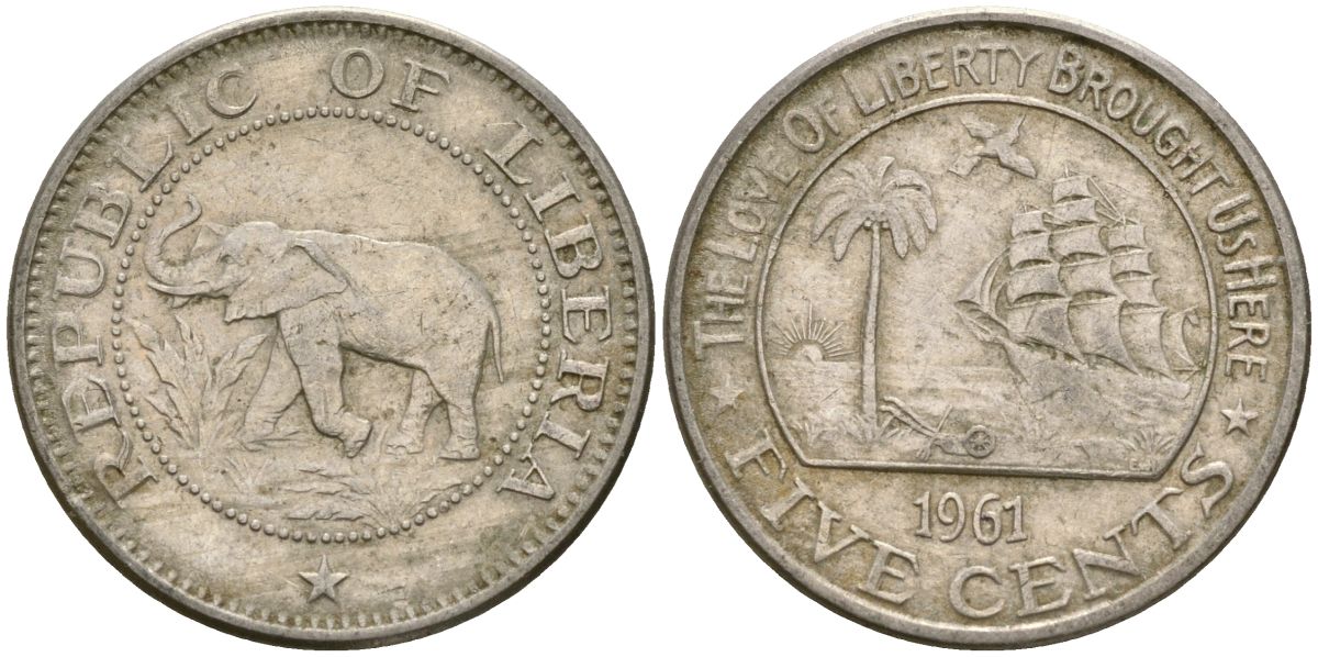 Либерия 5 центов 1961 KM 14 медно-никель 4132-425