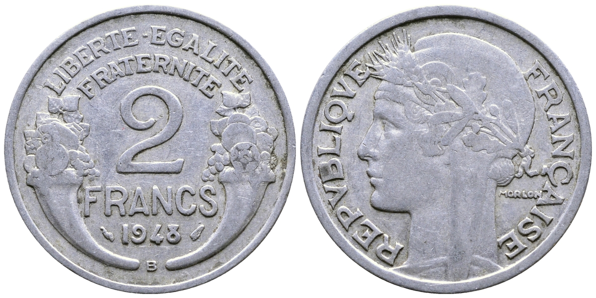 Франция 2 франка 1948 В KM 886а.2 алюминий 81-115
