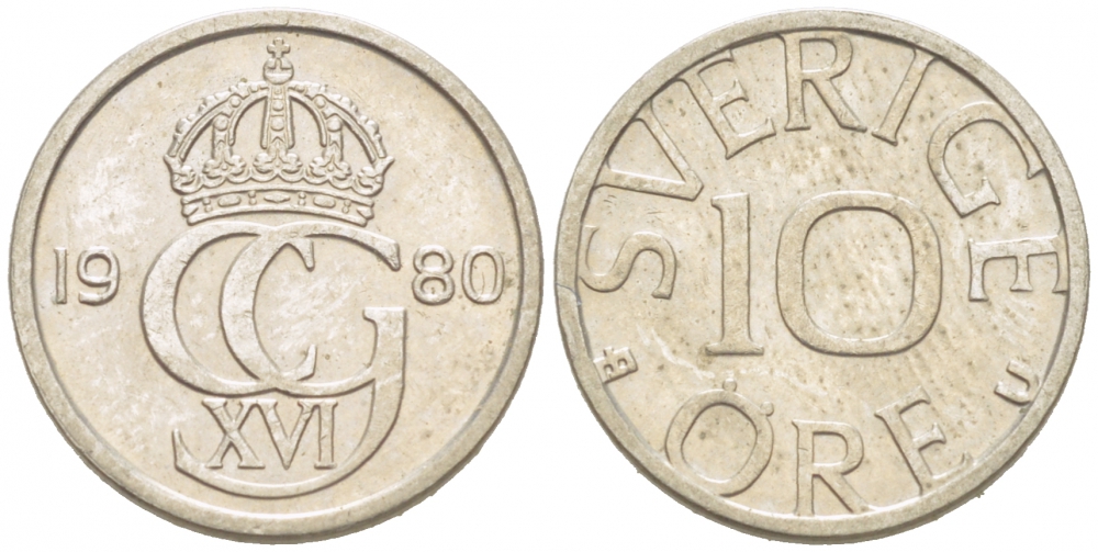 Швеция 10 эре 1980 Карл XVI Густав (1973- ) KM 8500 медно-никель 3955-342