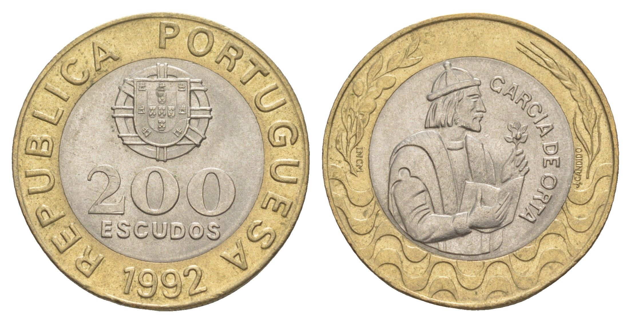 Португалия 200 эскудо 1992 Гарсия Де Орта (1501-1568) KM 655 биметалл UNC 4566-344