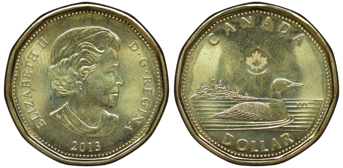 Канада 1 доллар 2013 утка, Елизавета II (1952-) KM NEW никель плакированый бронзой UNC 4605-651