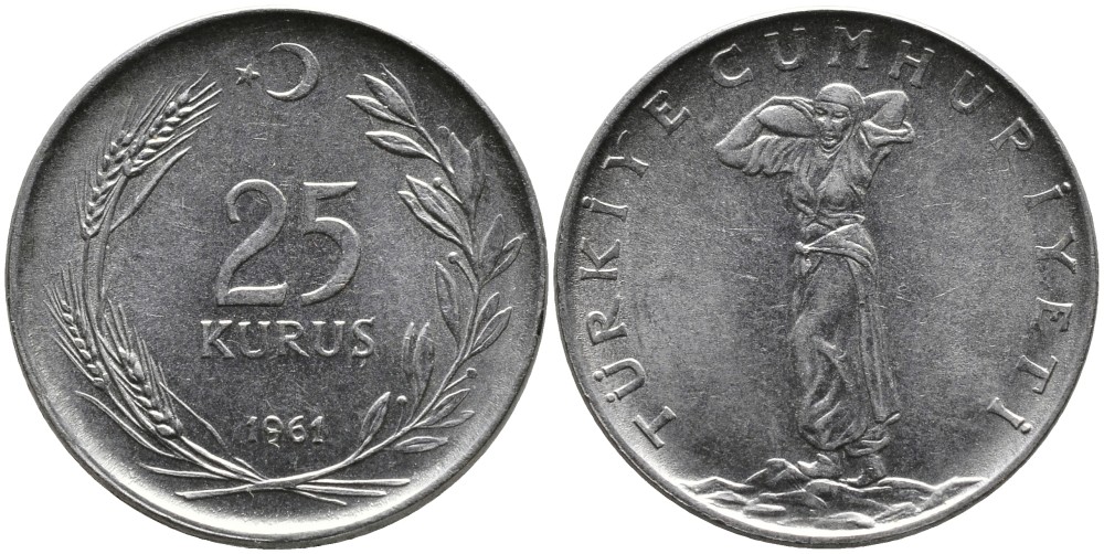 ТУРЦИЯ 25 КУРУШЕЙ 1961 KM 892.2 нержавеющая сталь 4541-542