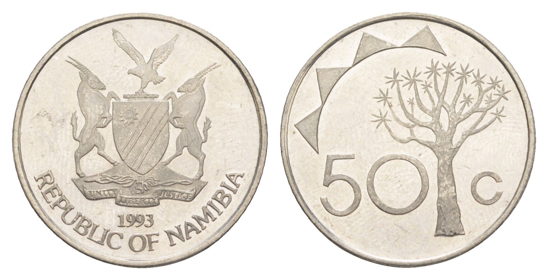 Намибия 50 центов 1993 KM 3 сталь плакированная никелем UNC 4544-626