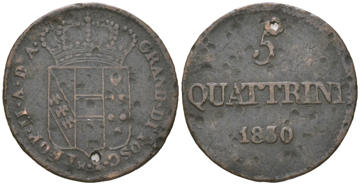 Тоскана 5 кваттрини 1830 отверстие C 65 медь 110-853