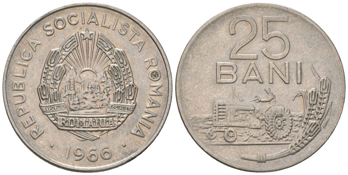 Румыния 25 бань 1966 KM 94 сталь плакированная никелем 4532-718