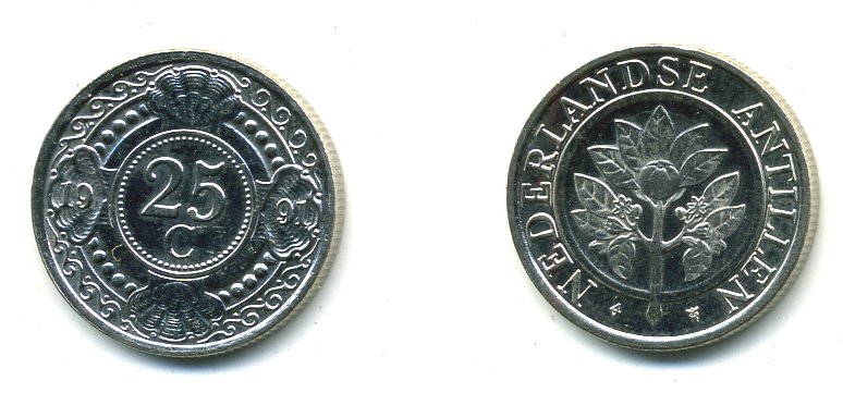 Нидерландские Антилы 25 центов 1991 Беатрикс (1980-2013) KM 35 никелированная сталь 35-741