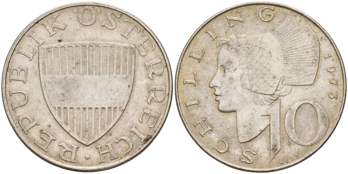 Австрия 10 шиллингов 1973 KM 2882 серебро 4157-1045
