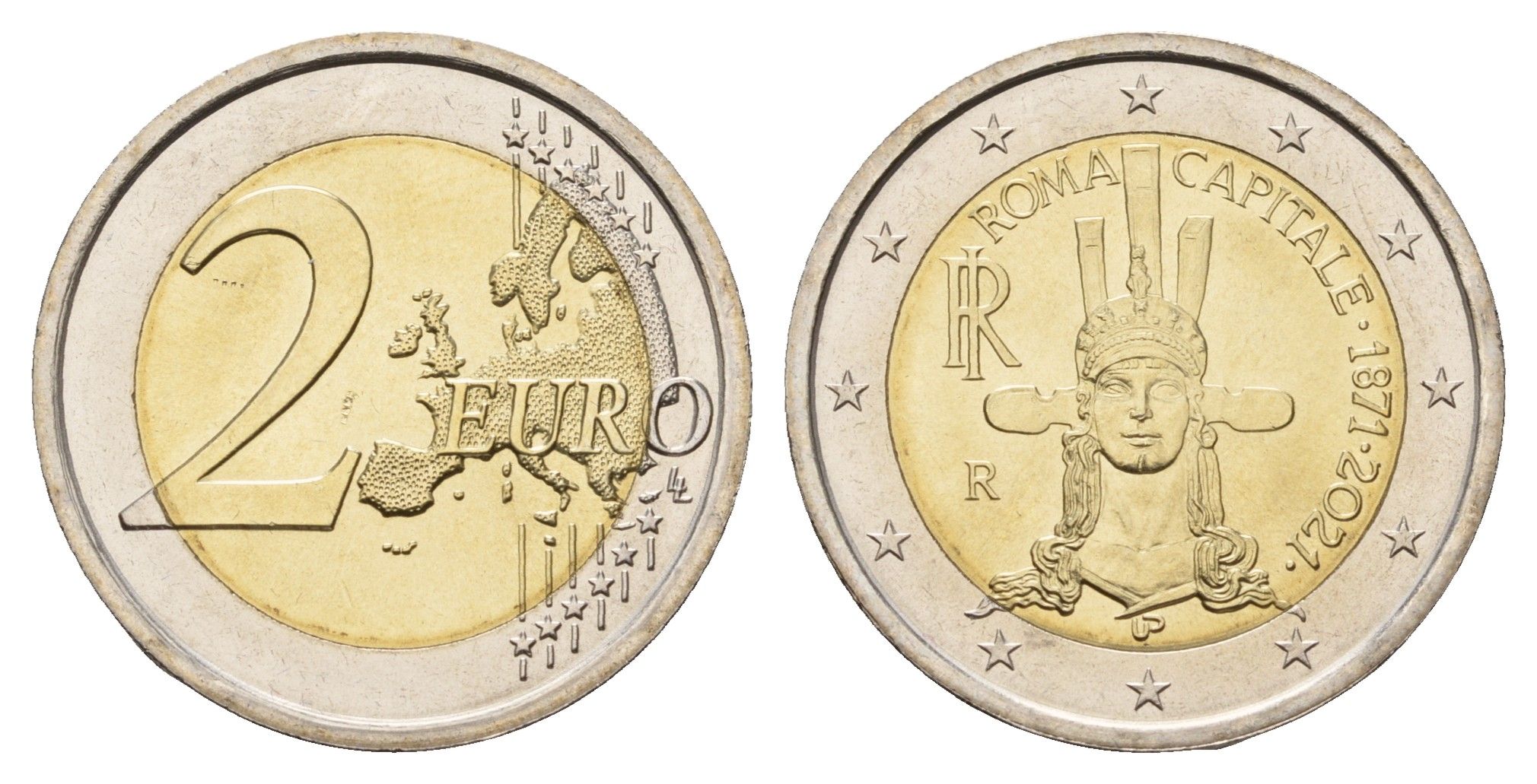 Италия 2 евро 2021 150 лет объявлению Рима столицей Италии KM 452 биметалл UNC 68-1225
