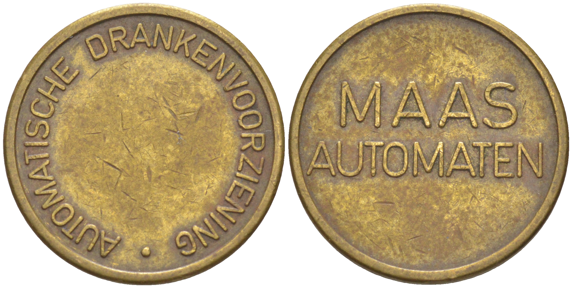 Нидерланды жетон ND ДЛЯ КОФЕЙНОГО АВТОМАТА, MAAS AUTOMATEN, AUTOMATISCHE DRANKENVOORZIEENING, диаметр 20 мм. латунь 27-416