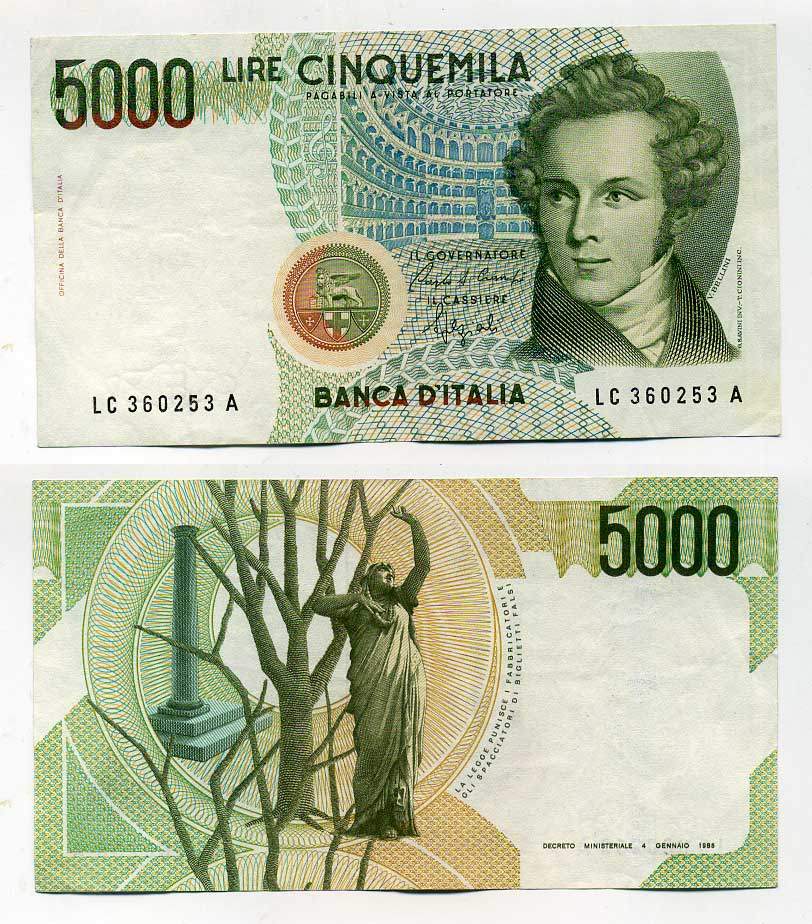 Италия 5000 лир 1985 Колизей, Беллини, подпись Ciampi and Speziali Pick 111b бумага 00-00