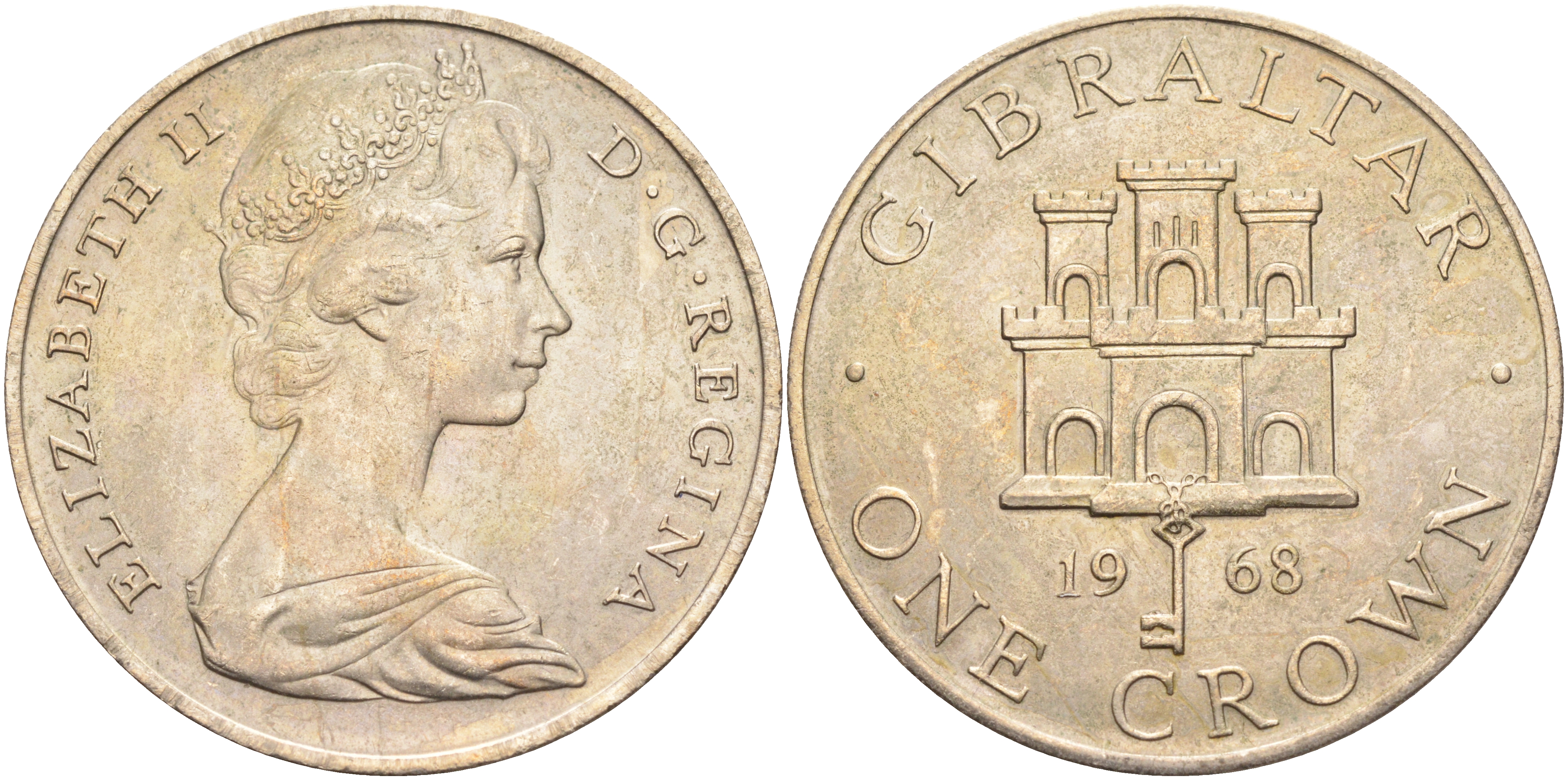 Гибралтар 1 крона 1968 Елизавета II (1952-2022), старый замок KM 4 медно-никель UNC 4558-111