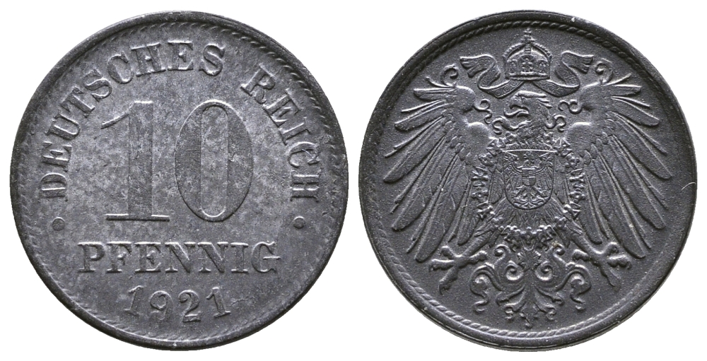 ГЕРМАНИЯ 10 ПФЕННИГОВ 1921 KM 26, J. 299 цинк 4380-246