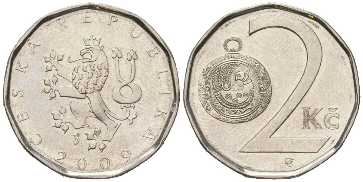Чехия 2 кроны 2009 b’ KM 9 сталь плакированная никелем 4548-1114