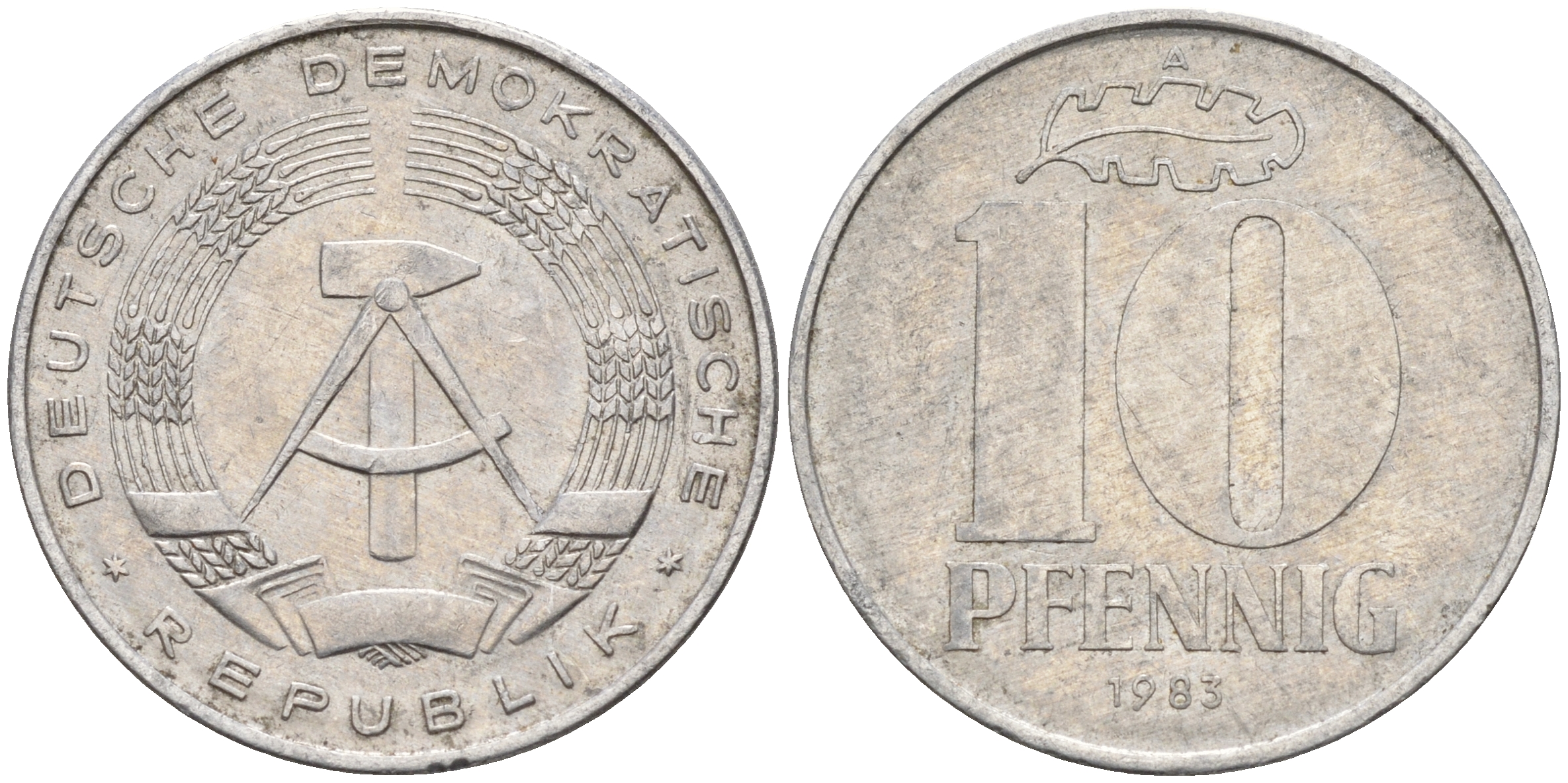 ГДР 10 пфеннигов 1983 А KM 10 алюминий    4161-711