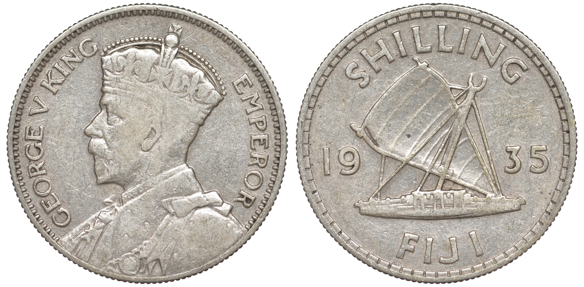 Фиджи 1 шиллинг 1935 Георг V (1910-1936), парусник KM 4 серебро    91-1025