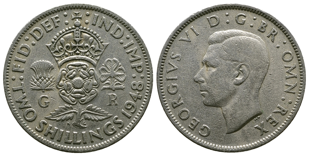 Великобритания 2 шиллинга (флорин) 1948 Георг VI (1936-1952) KM 865, Spink 4102 медно-никель 4381-1146