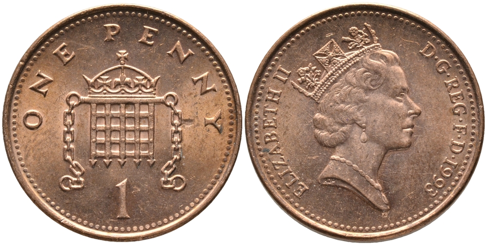 Великобритания 1 пенни 1993 Елизавета II (1952-2022) KM 935a, Spink B4 плакированная медью 99-1059