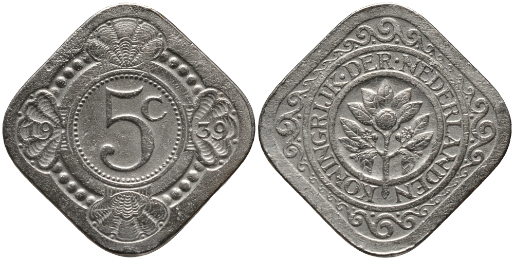 Нидерланды 5 центов 1939 Вильгельмина (1890-1948) KM 153 медно-никель 4387-725