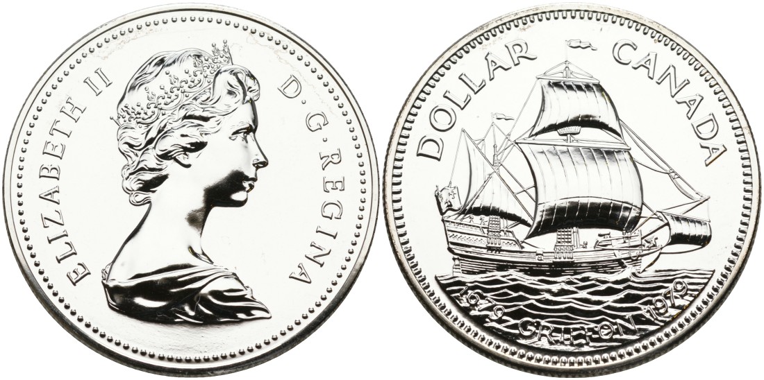 Канада 1 доллар 1979 300 лет паруснику Грифон KM 124 серебро UNC 1095-4-64