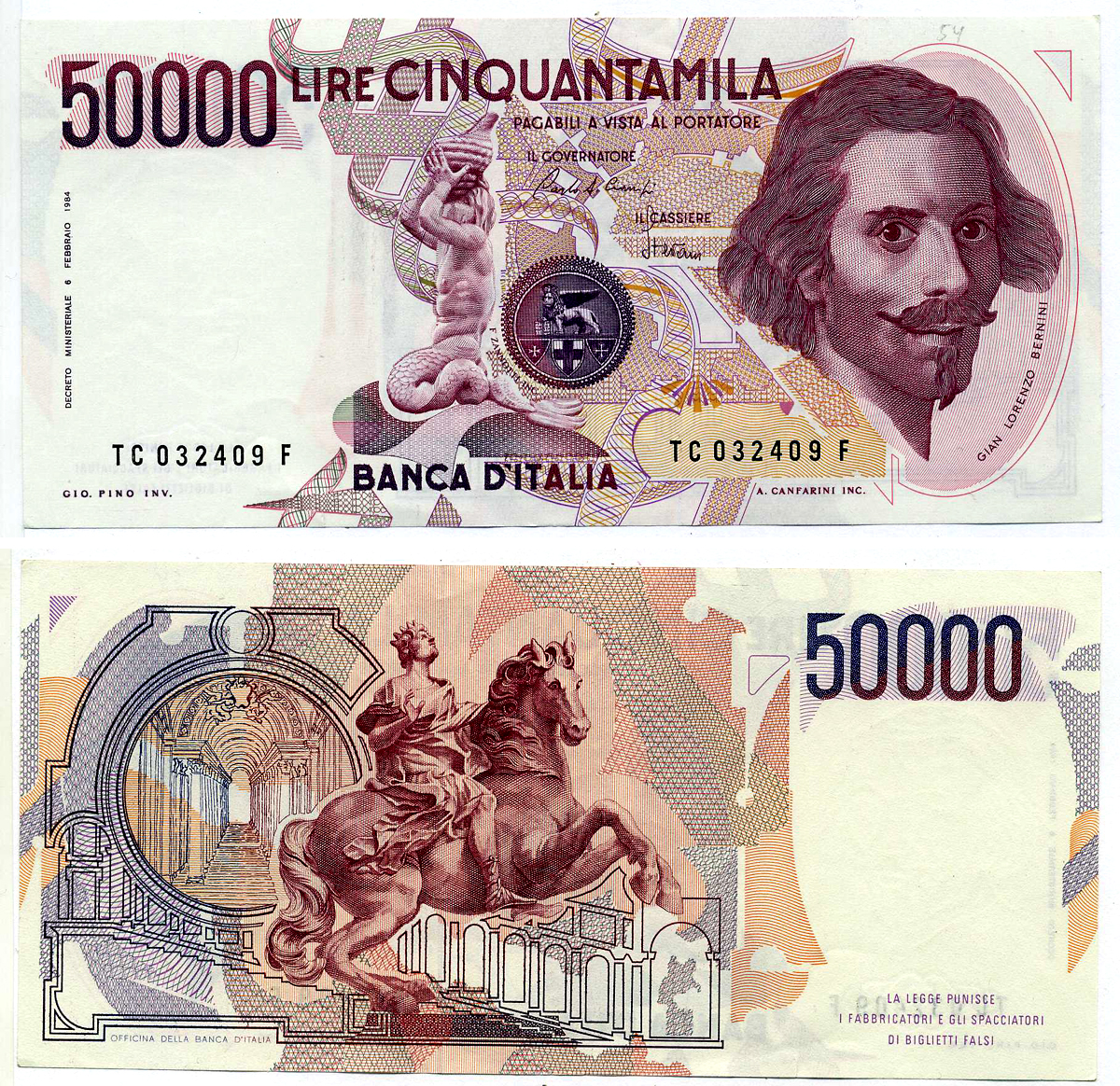 Италия 50000 лир 1984 Джованни Бернини Pick 113а 435-57-1-1