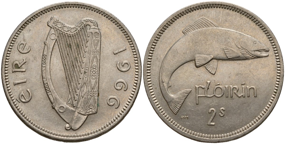 Ирландия 2 шиллинга = 1 флорин 1966 KM 15a медно-никель 4187-845