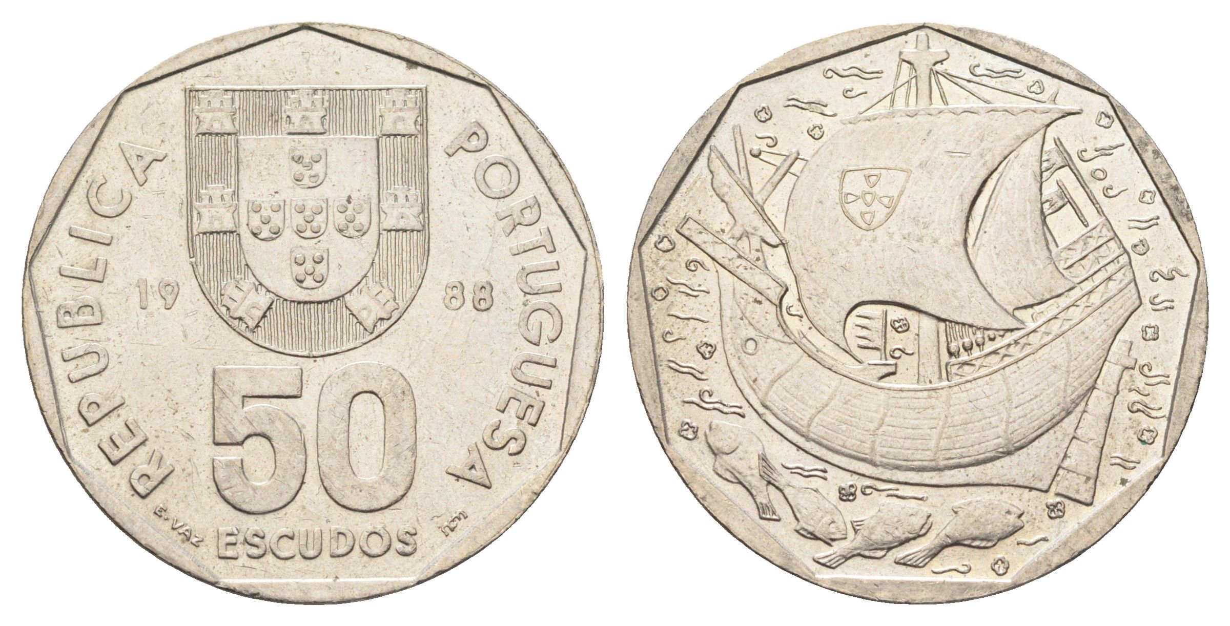 Португалия 50 эскудо 1988 KM 636 медно-никель 4542-524