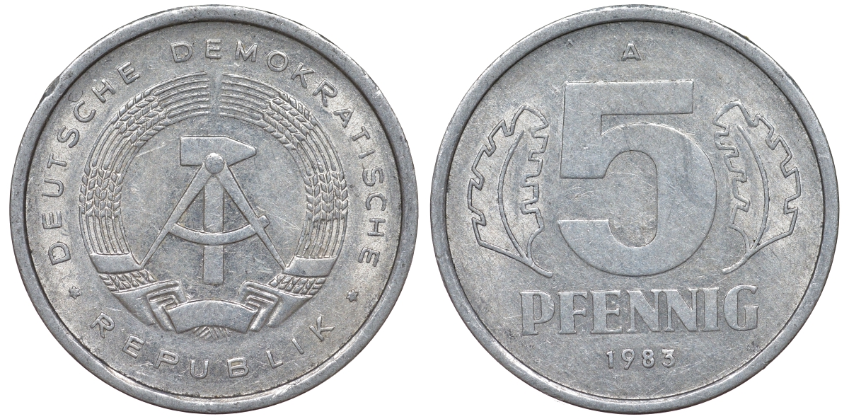 ГДР 5 ПФЕННИГОВ 1983 A КМ 9.2 алюминий 62-526