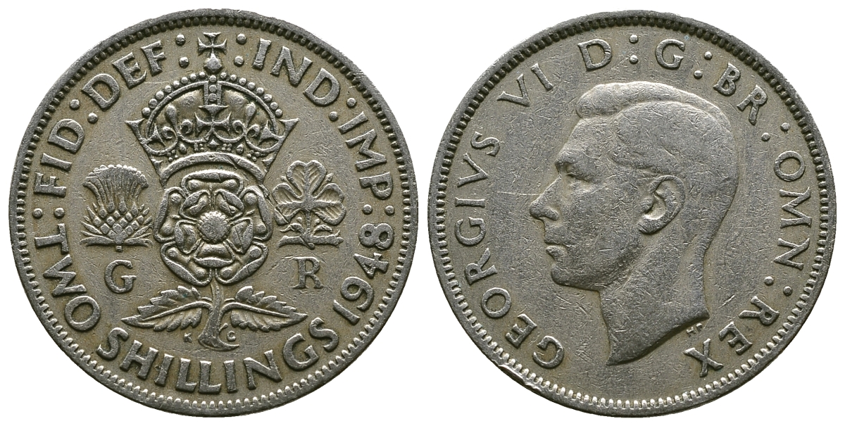 Великобритания 2 шиллинга (флорин) 1948 Георг VI (1936-1952) KM 865, Spink 4102 медно-никель 4381-1214