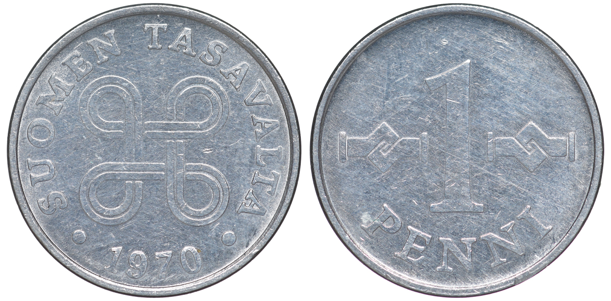 ФИНЛЯНДИЯ 1 ПЕННИ 1970 KM 69а алюминий 3334-1034