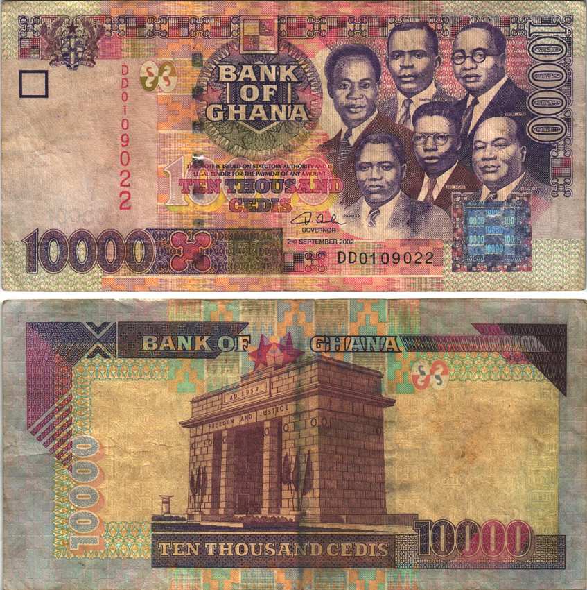 Гана 10000 седи 2002 шесть лидеров Ганы, арка Независимости, Аккра Pick 35a бумага 7116-22-2-1