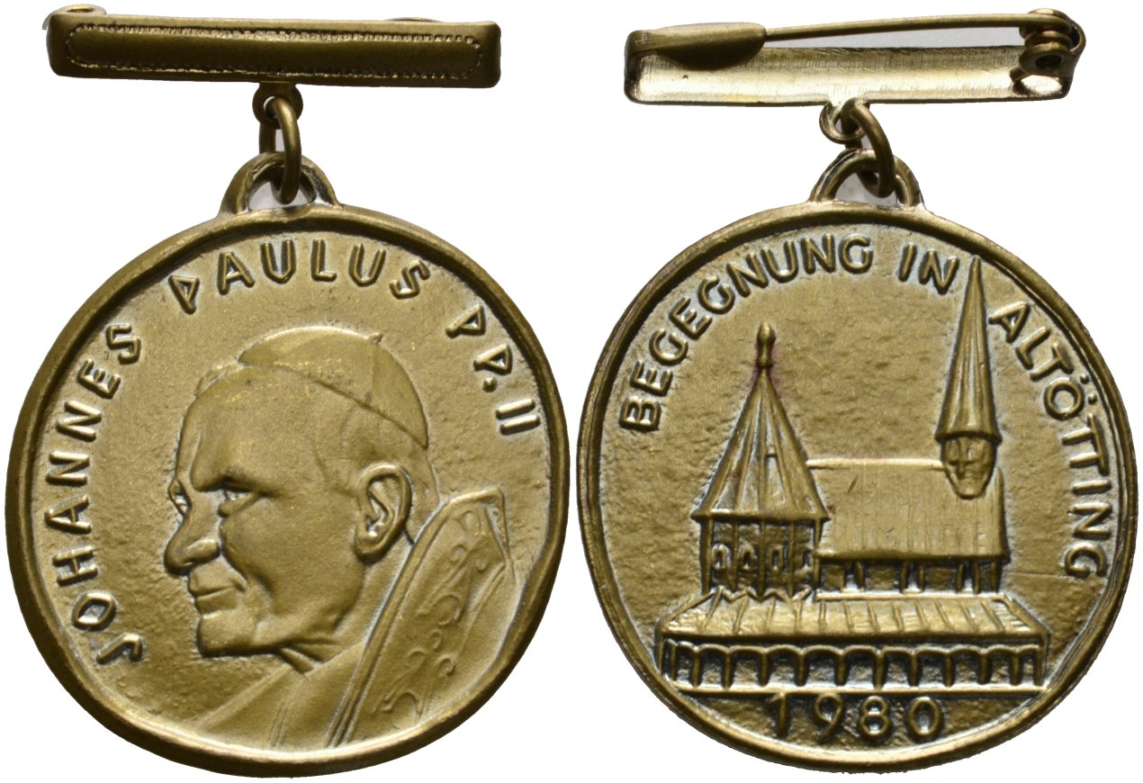 Бавария медаль 1980 Иоанн Павел II, встречас в Альтеттинге, диаметр 31,5 мм., с подвеской бронза 1085-6-13