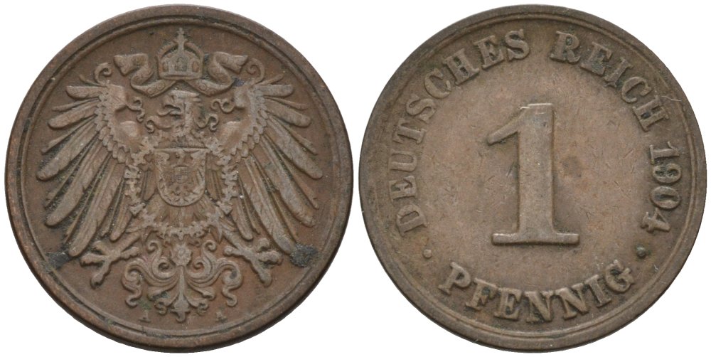 Германия 1 пфенниг 1904 A KM 10, J. 10 медь 4567-1158
