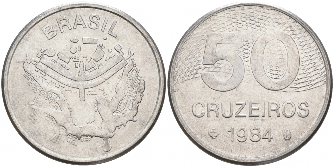 БРАЗИЛИЯ 50 КРУЙЗЕЙРО 1984 KM 594.1 сталь aUNC 73-352